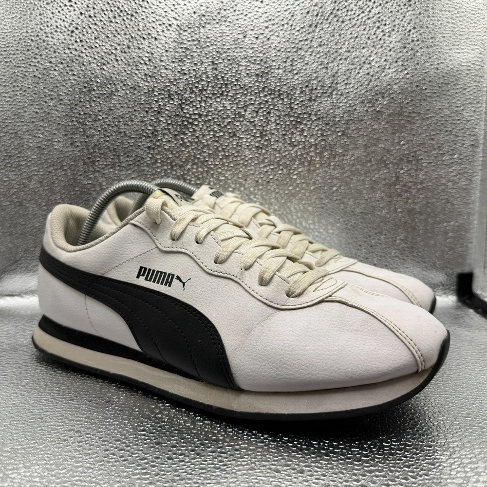 Size 10.5 Puma Turin 2 White Black Low Top Lace Up Sneaker Shoes 366962-04